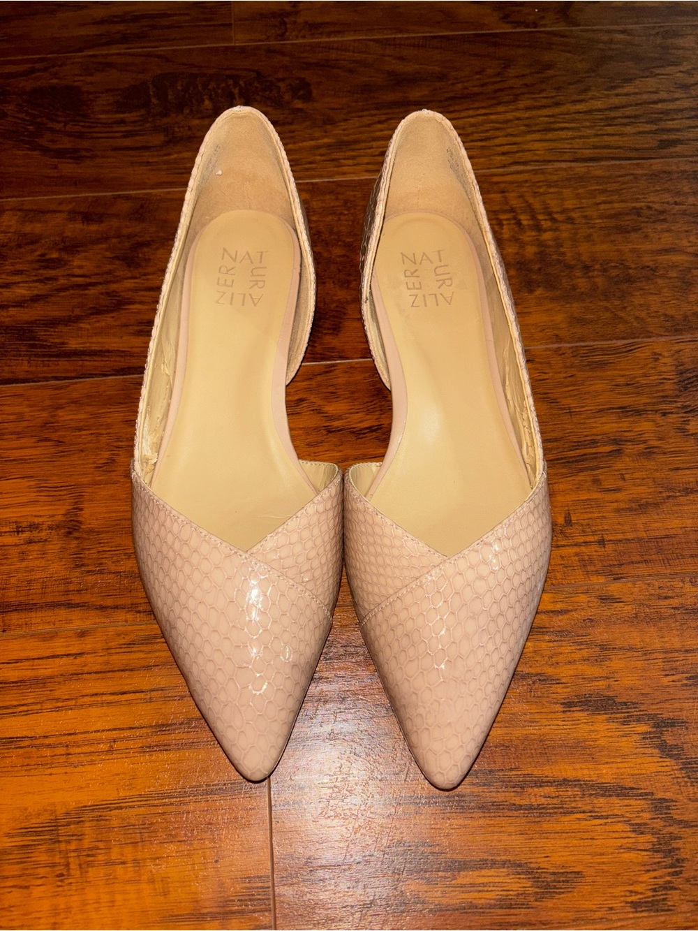 Naturalizer Pointed Toe Leather Flats Beige Mauve KRISTIN Snake Print Shoes